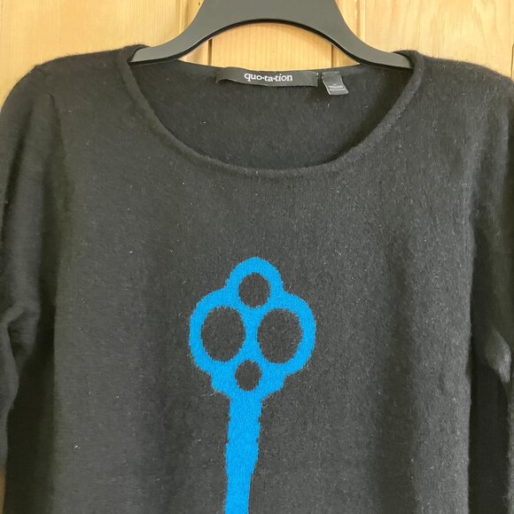 Quotation Womens 100% Cashmere Coraline Blue Key Sweater Size Large Black SP EXC - Picture 4 of 11